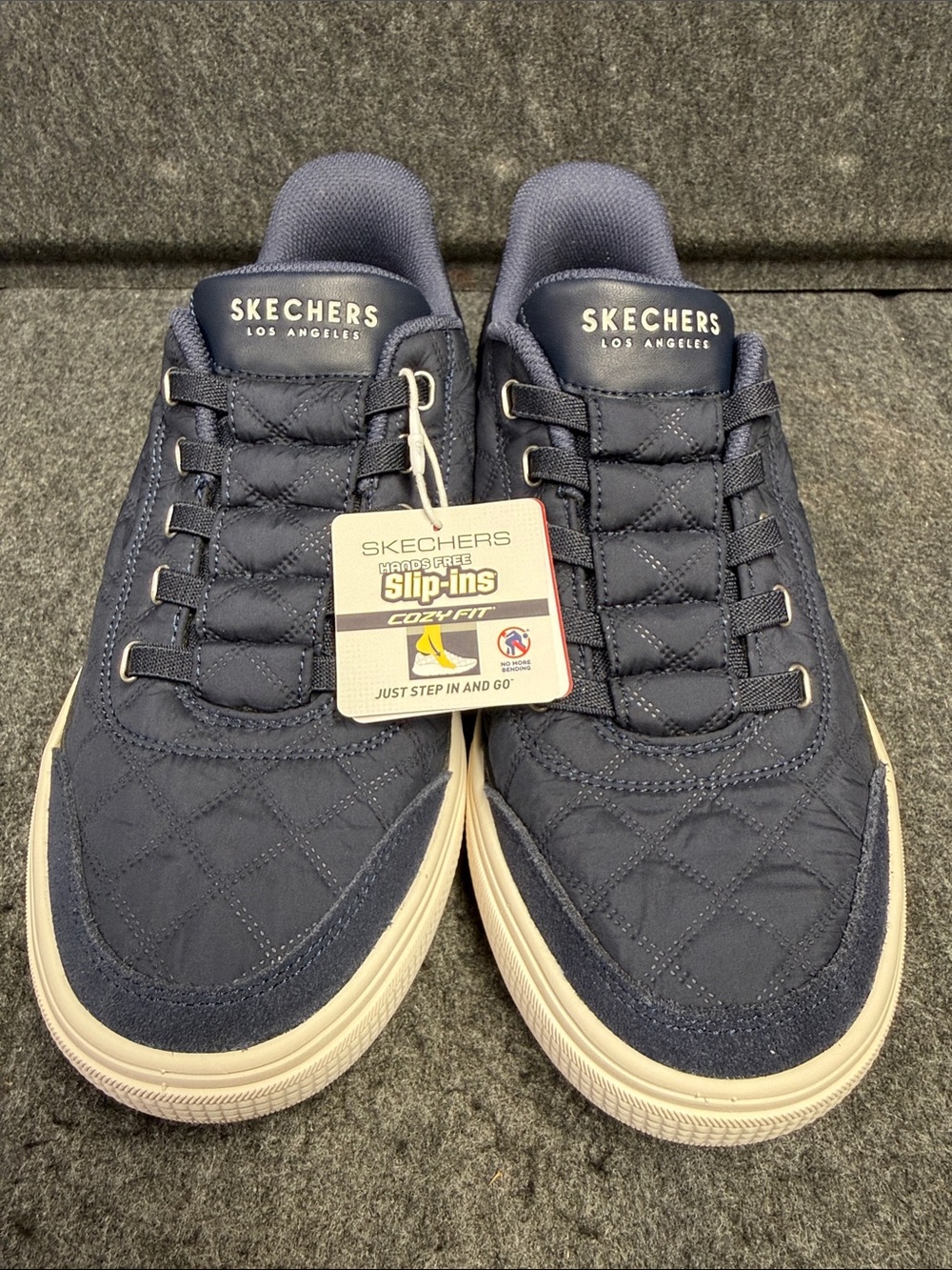 Skechers Men’s Navy Quilted Slip-On Sneakers with Cream Soles